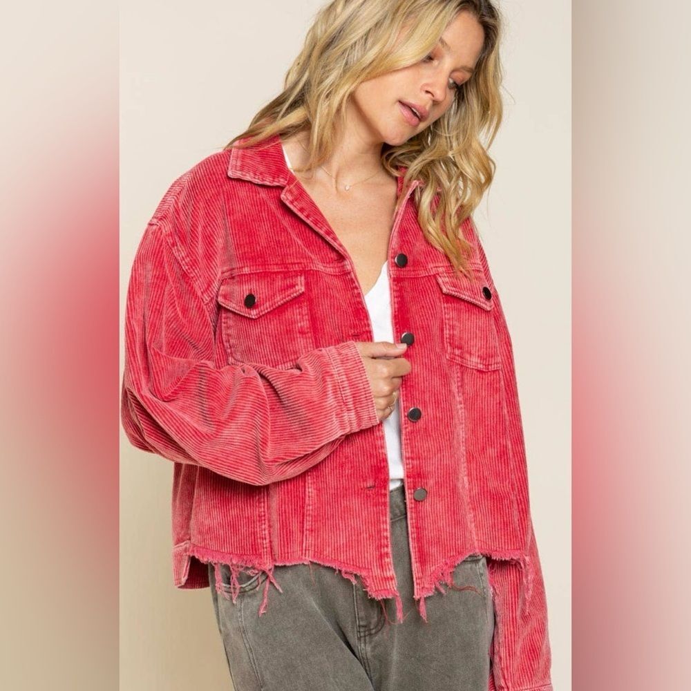 POL Women's Red Shacket Jacket 100% cotton Small Distressed Western Hippie 80’s